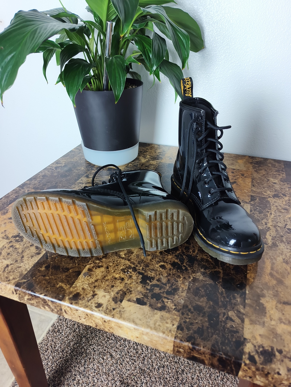 Dr. Martens Jadon Patent Leather Lace-Up Boots - Black